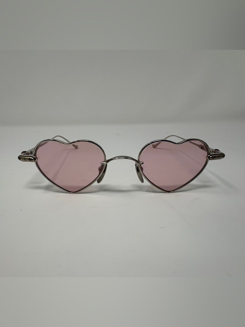 Heart Shaped Pink Lens Silver Gothic Sunglasses